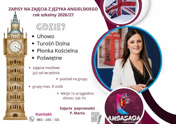 Zapisy na zajęcia z języka angielskiego w gminie Turośń Kościelna