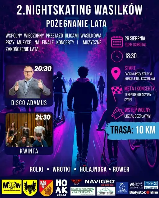 Nightskating Wasilków: Pożegnanie lata na rolkach i rowerach