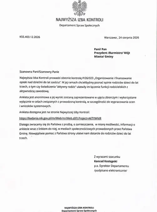 NIK prosi rodziców dzieci do lat trzech o wypełnienie ankiety