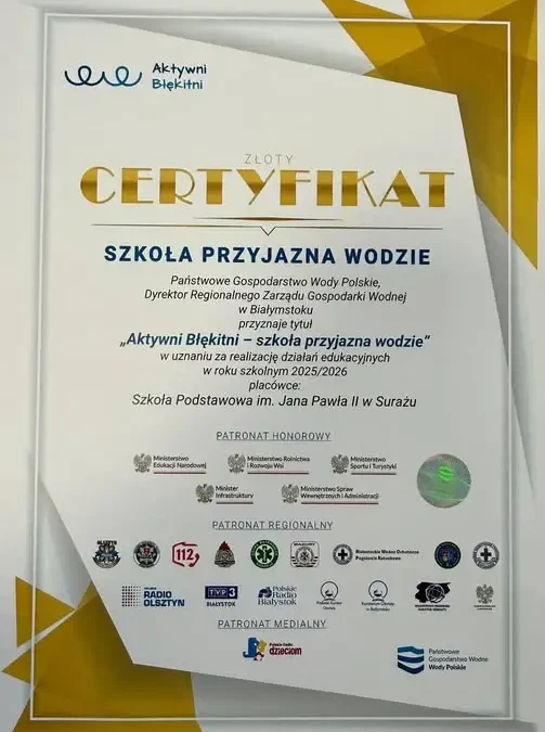 Szkoła w Surażu z prestiżowym tytułem „Aktywni Błękitni”