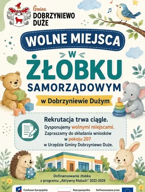 Żłobek w Dobrzyniewie Dużym nadal przyjmuje dzieci – są wolne miejsca