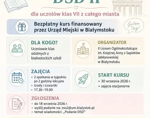 Bezpłatny kurs niemieckiego DSD II dla uczniów klas VII w Białymstoku – trwa nabór