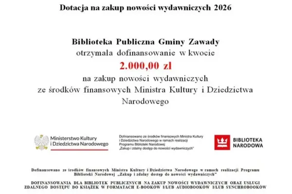 Biblioteka w Zawadach z dofinansowaniem na nowości wydawnicze