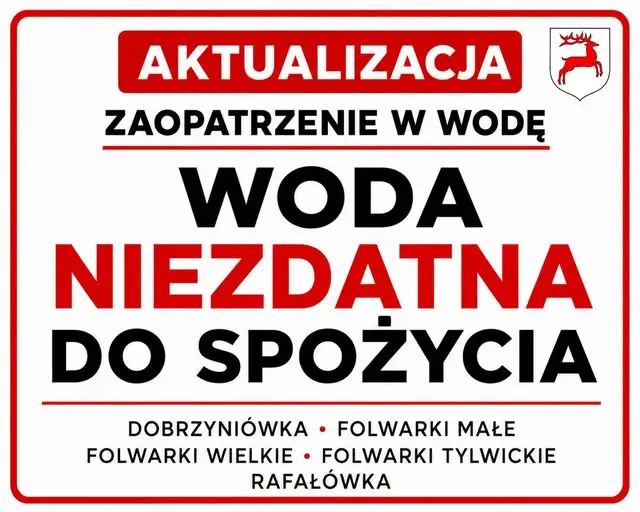 Ważny komunikat: woda z ujęcia Dobrzyniówka niezdatna do spożycia