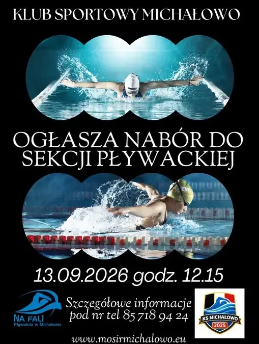 Klub Sportowy Michałowo zaprasza na nabór uzupełniający do sekcji pływackiej
