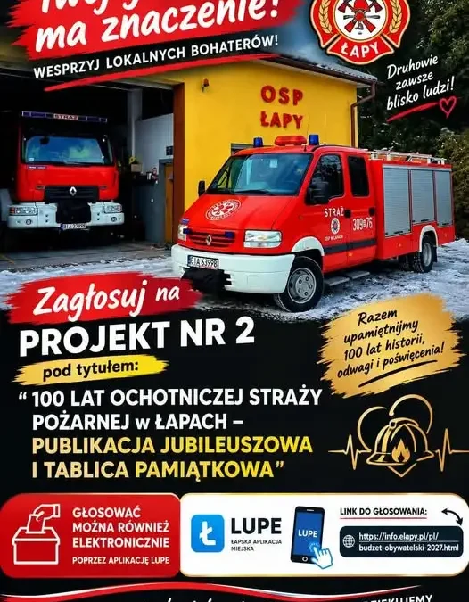 100 lat OSP Łapy – strażacy walczą o głosy w Budżecie Obywatelskim