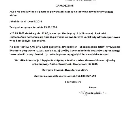 Młodzi piłkarze z Korony Dobrzyniewo Duże na testach w AKS SMS Łódź