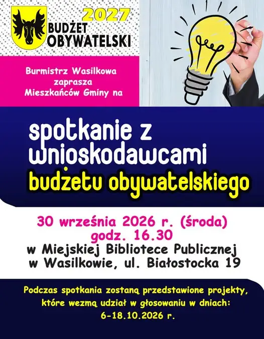 Wasilków: spotkanie z wnioskodawcami budżetu obywatelskiego już 30 września