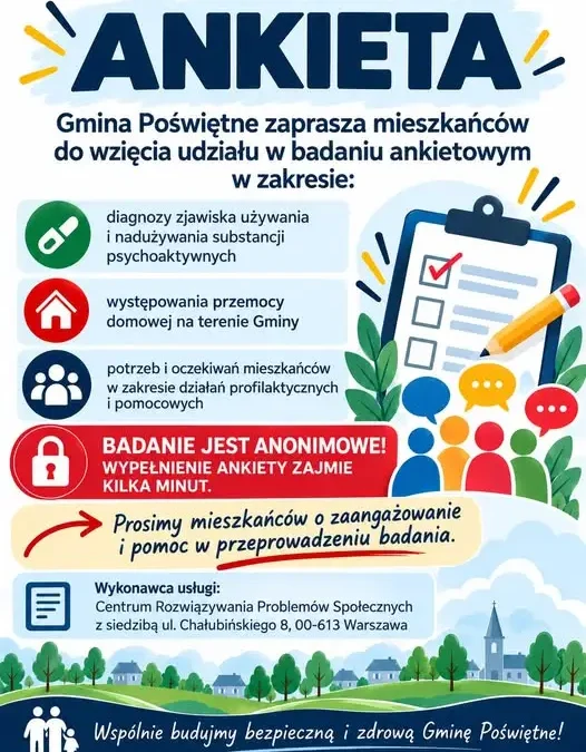 Gmina Poświętne bada skalę uzależnień i przemocy domowej – wypełnij ankietę