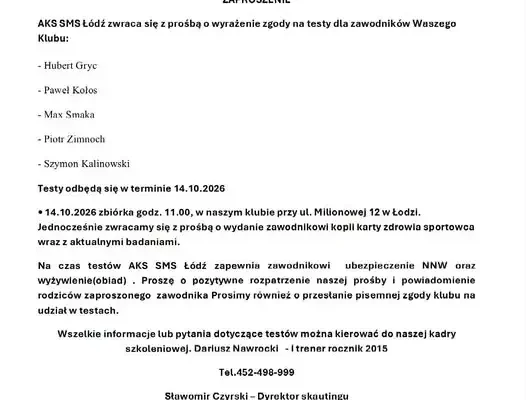 Młodzi piłkarze z Korony Dobrzyniewo na testach w AKS SMS Łódź