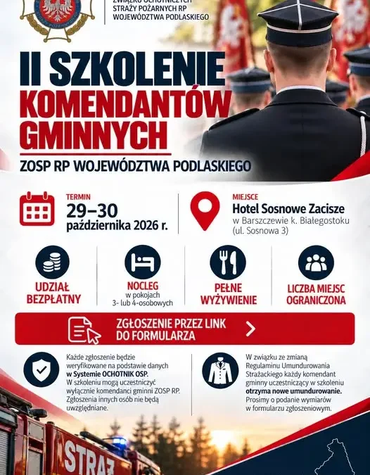 Bezpłatne szkolenie dla nowych komendantów gminnych OSP z Podlasia