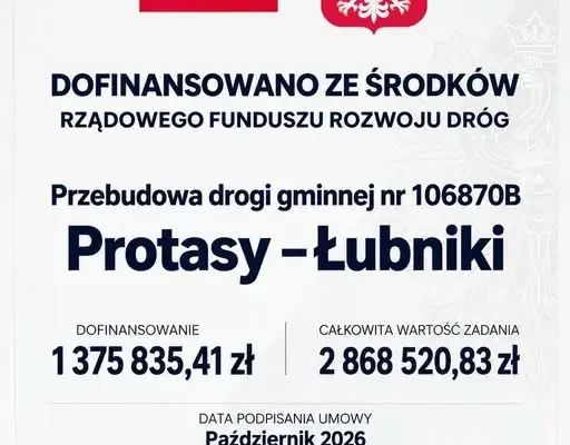 Gmina Zabłudów z dofinansowaniem 1,37 mln zł na drogę Protasy – Łubniki
